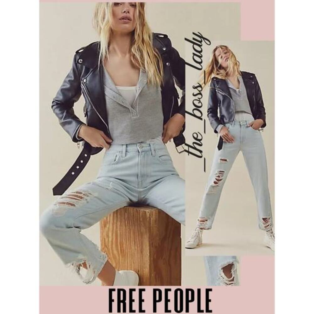 Free People jeans straight-leg pants high-rise coated mom style 24